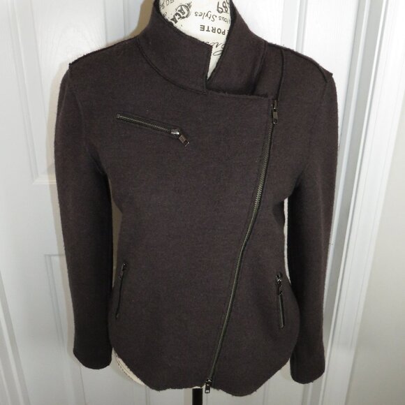 Eileen Fisher Boiled Wool Moto Jacket Asymmetric Zip Size Petite-Small - Picture 2 of 9